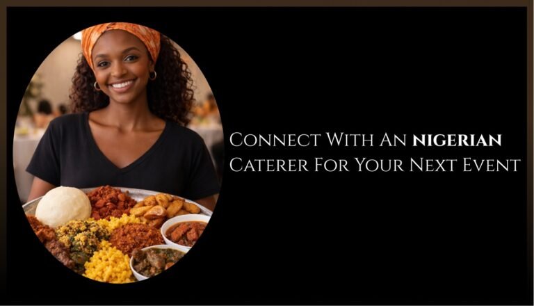 Nigerian caterer serving traditional African food at an event